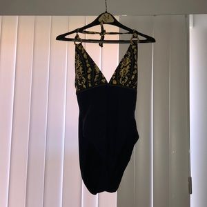 Anne Cole Navy And Gold Halter Swimsuit - Size 12
